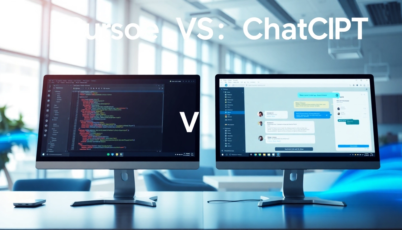 Compare Cursor vs ChatGPT interfaces showcasing unique features and benefits in a modern workspace.