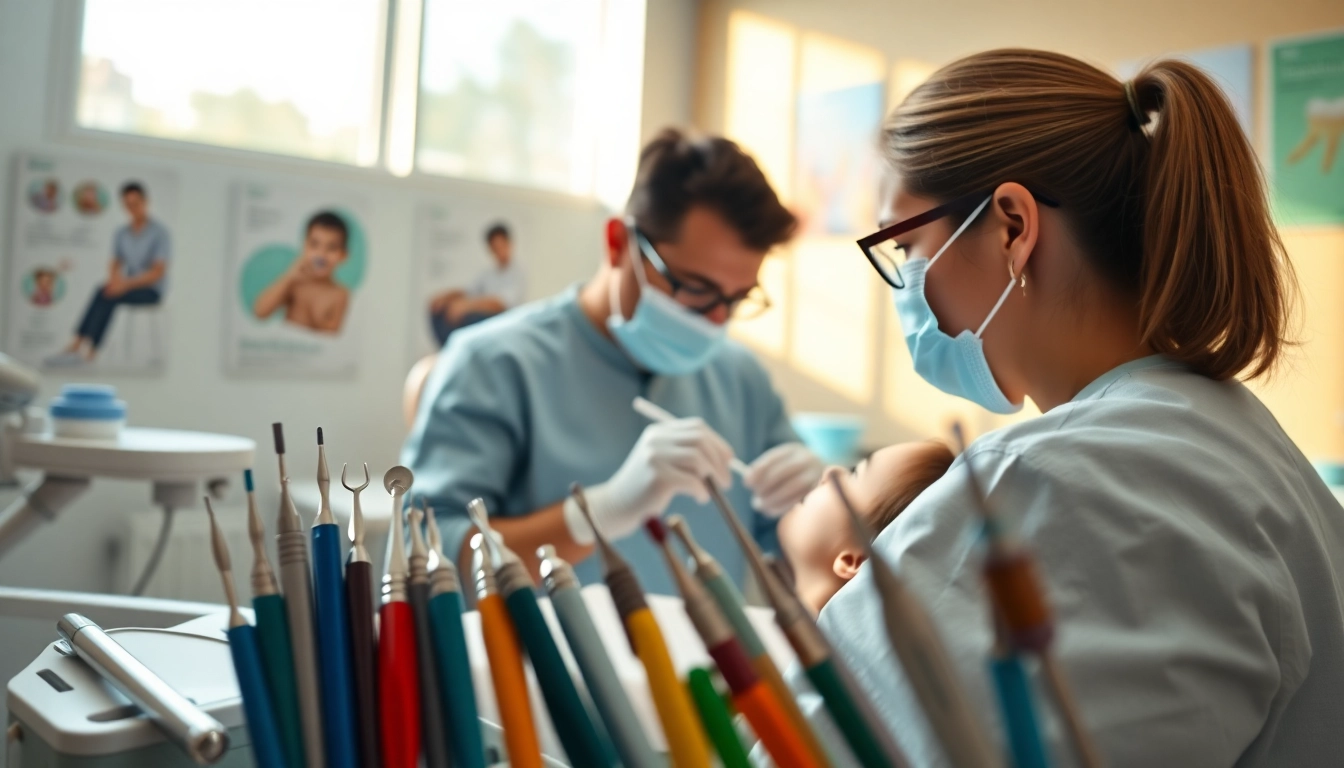 Repairing cavities with fillings and restorative work in a dental clinic