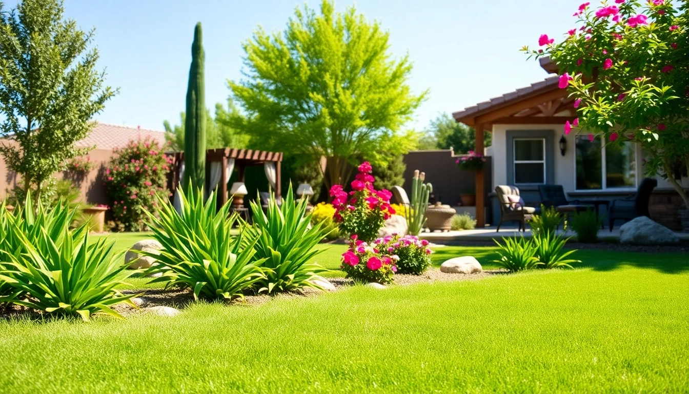 Showcasing landscaper services San tan valley with a stunning garden and vibrant plants in a serene setting.