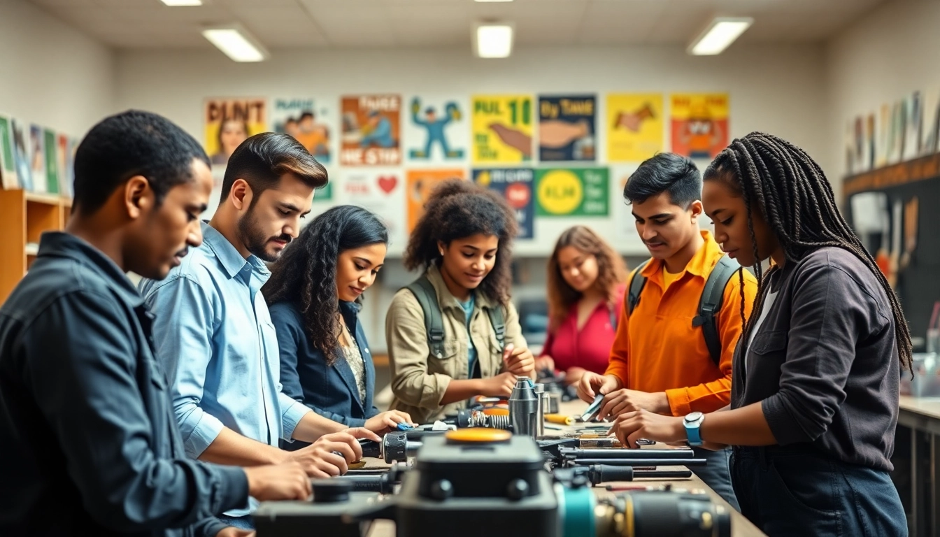 Students at a trade school in Tennessee engaged in hands-on training in a vibrant educational environment.