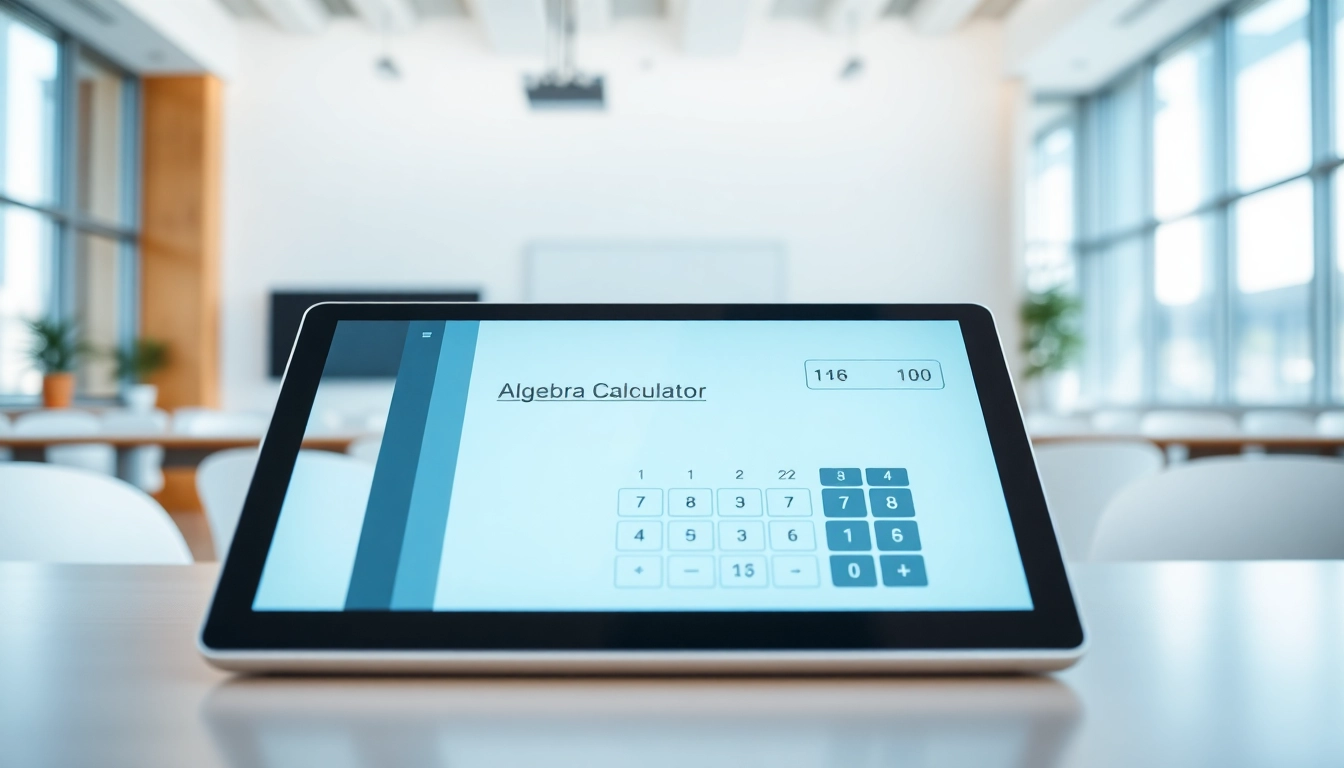Interactive Algebra Calculator showing step-by-step solutions in a modern classroom setting.