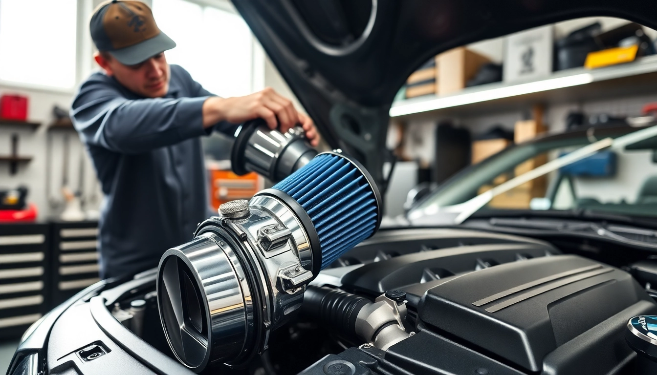 Install a front mount intake system on a BMW with professional precision in a garage.