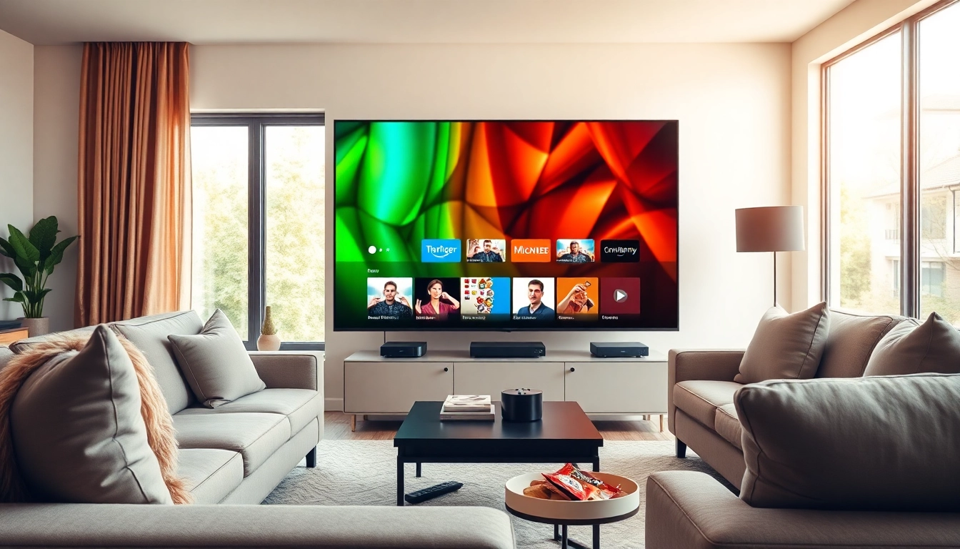 Regardez le meilleur iptv dans un salon moderne avec une ambiance accueillante.