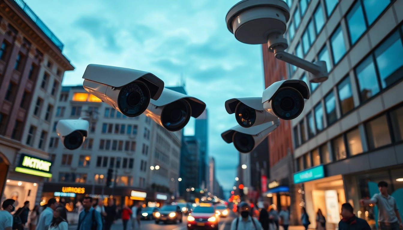 Observe CCTV & Remote Monitoring cameras overseeing a busy city street, ensuring safety and security.