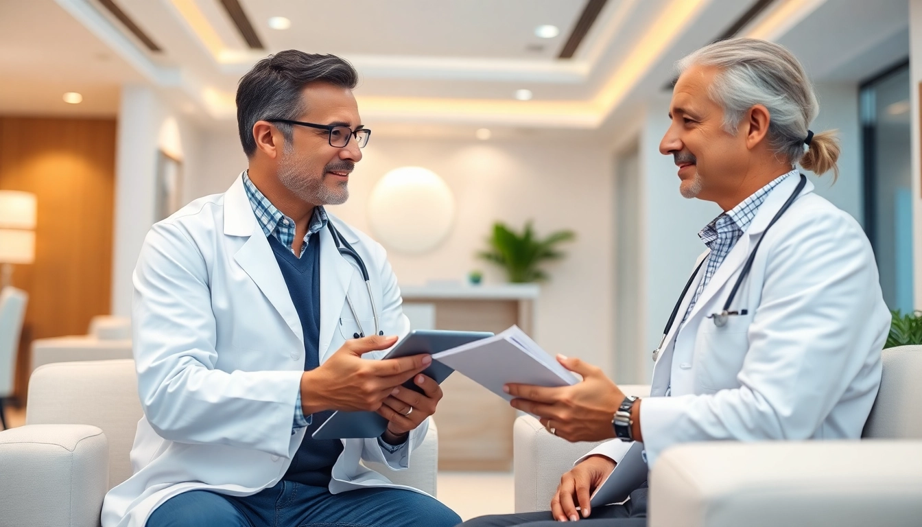 Consultation with las vegas concierge doctors in an upscale clinic setting.