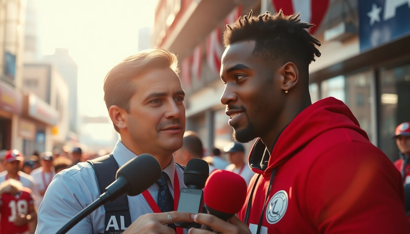 Capture the thrill of dailysport.co.uk featuring a sports journalist interviewing an athlete.
