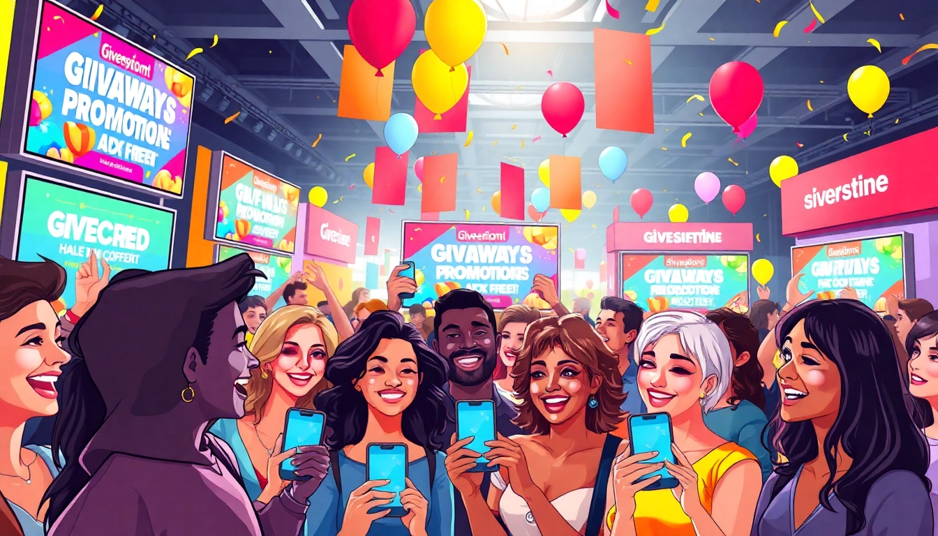 Engaging scene of diverse participants at a lively event celebrating Giveaways & Promotions.