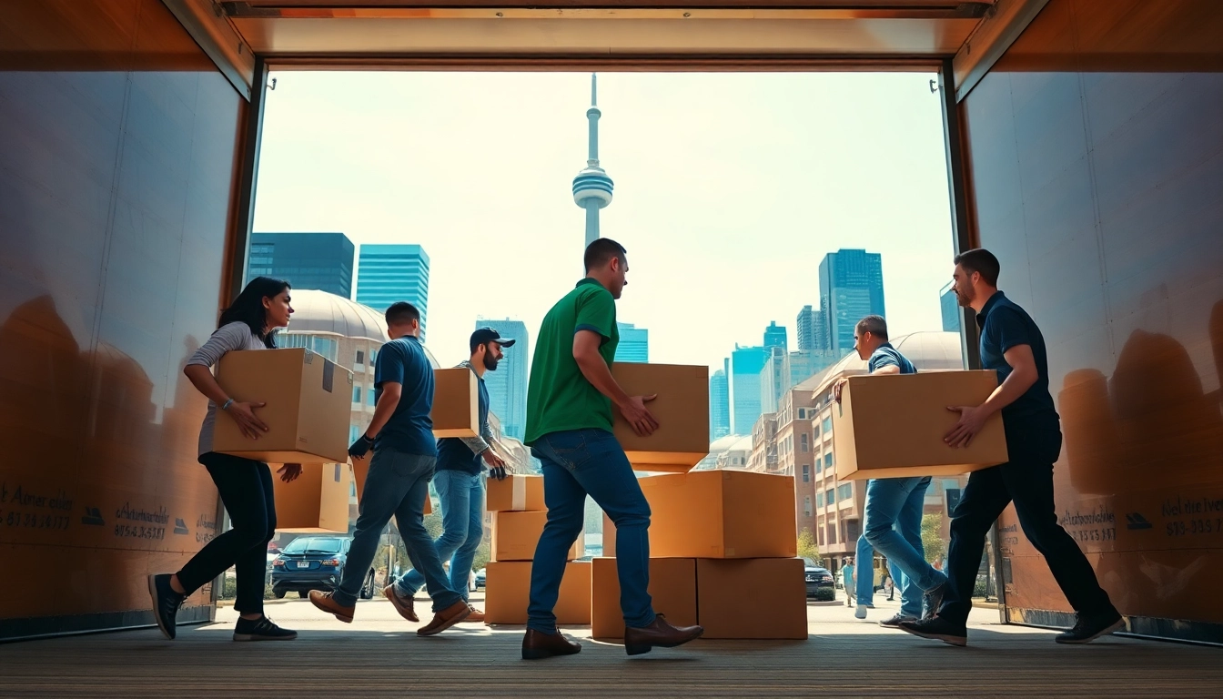 Showcasing the best Toronto movers loading furniture with care and professionalism in a dynamic cityscape.