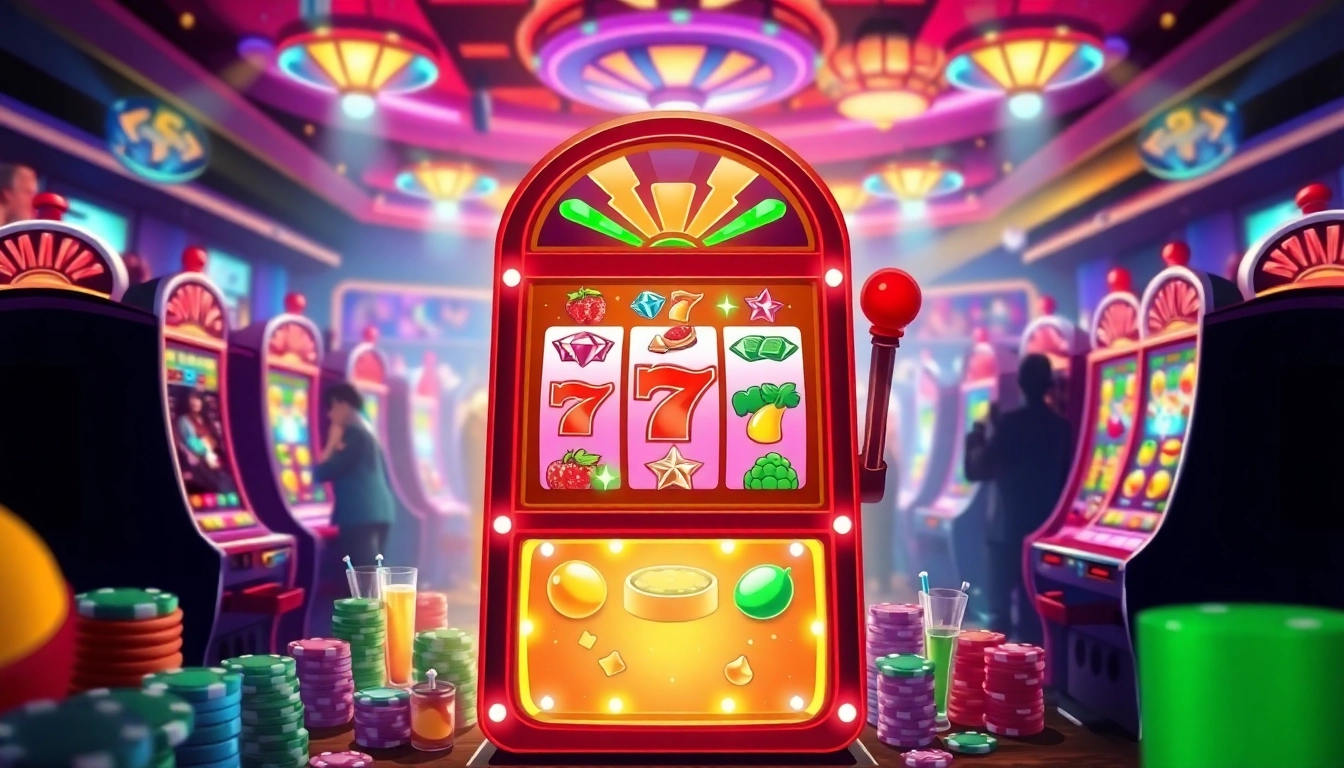 Play an engaging pg slot machine surrounded by vibrant casino atmosphere and exciting symbols.