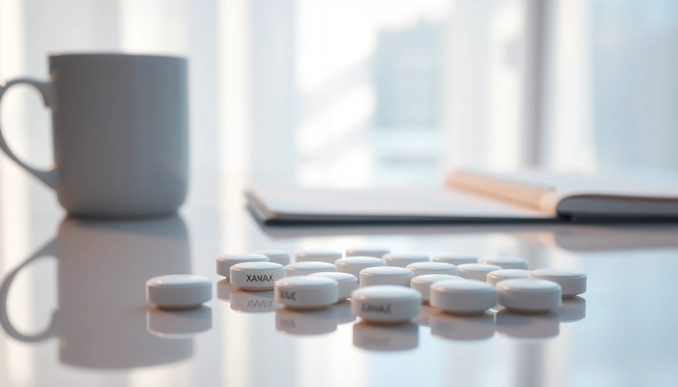 Xanax online tablets displayed in a calming office setting to promote relaxation and professionalism.