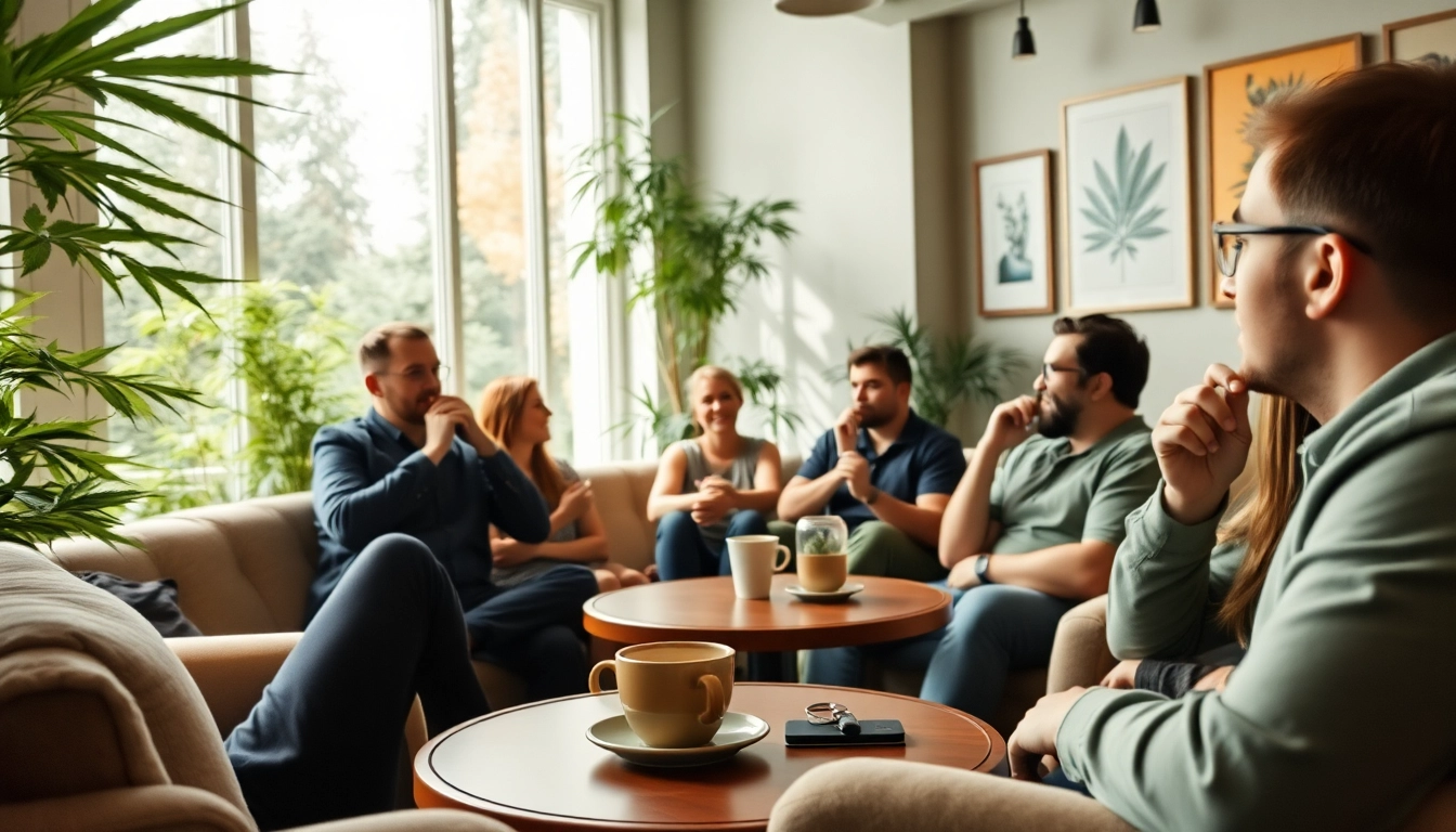 Join the best cannabis club experience at https://cannabisbcn.com with patrons engaging in a cozy social atmosphere.