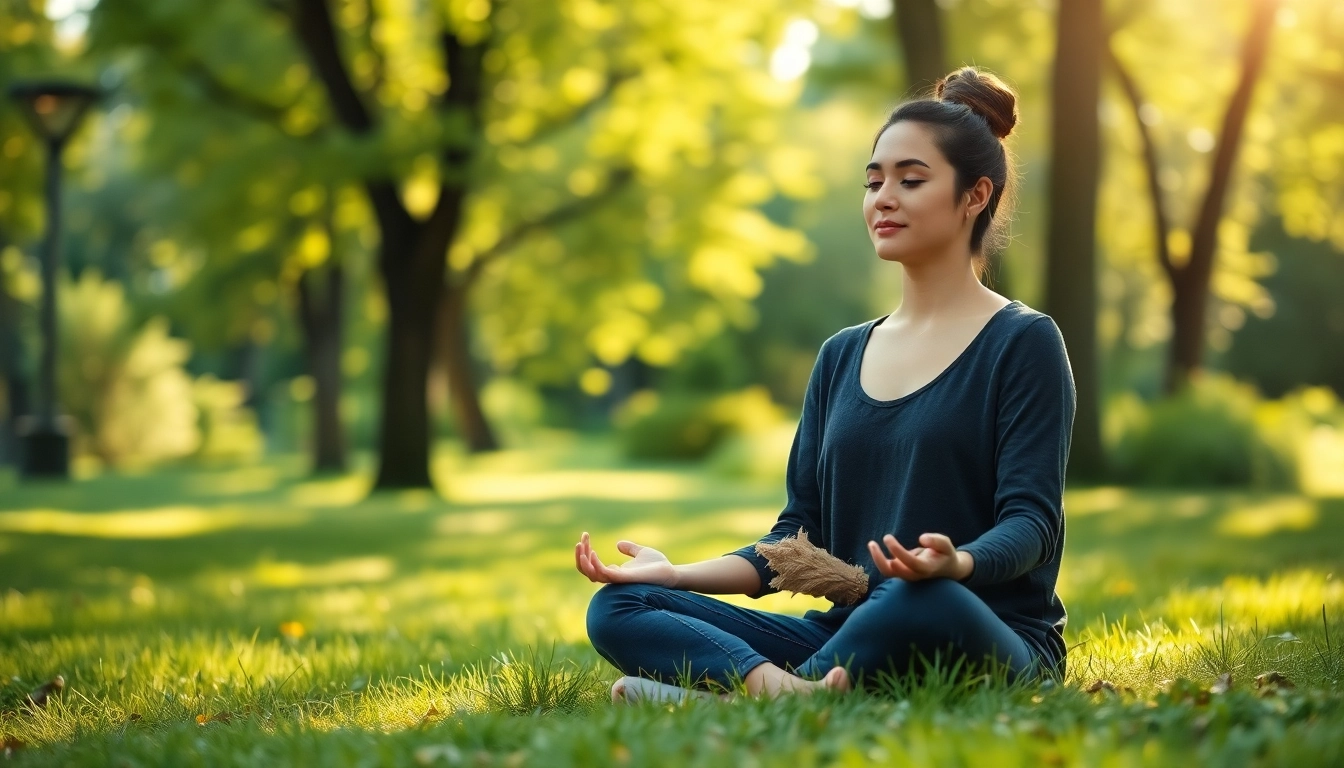 Coping strategies for dealing with anxiety in a peaceful outdoor setting, emphasizing mindfulness and calmness.