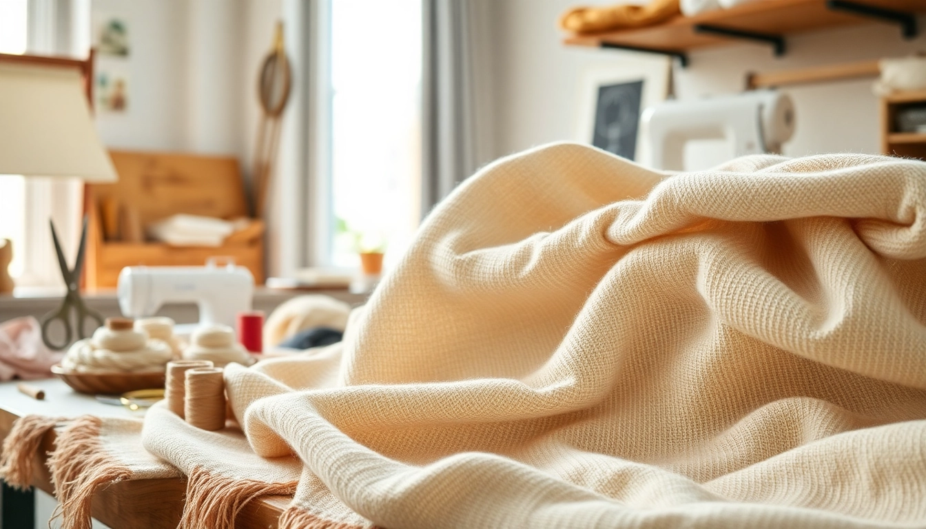 Bekijk ongebleekt katoen stof met verschillende texturen en kleuren in een naaiomgeving.