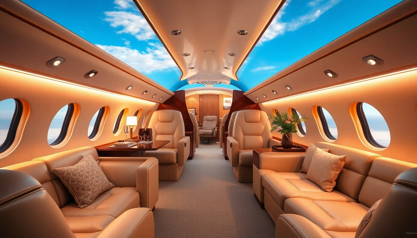 Experience the comfort of a Luxury Private Jet Rental with elegant interior design and exclusive features.