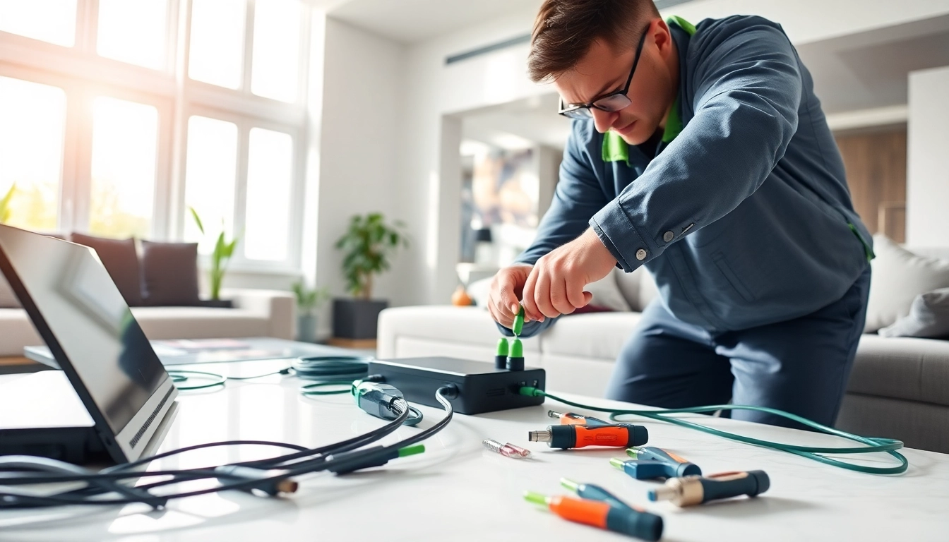 Ensure smooth sonic internet installation by a professional technician at home with high-tech tools.