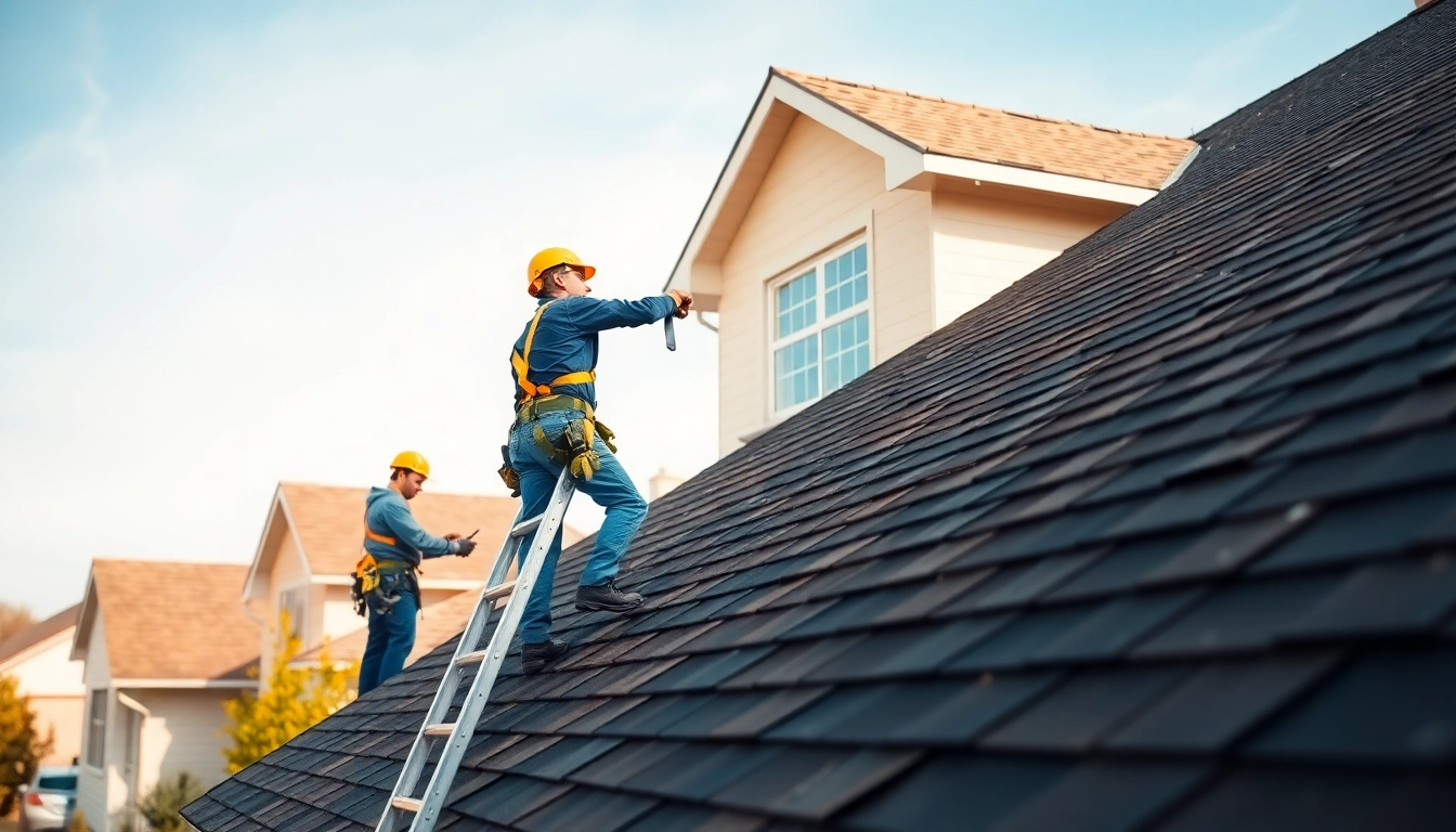 Roof repair Vancouver Wa service team diligently working on a residential property.