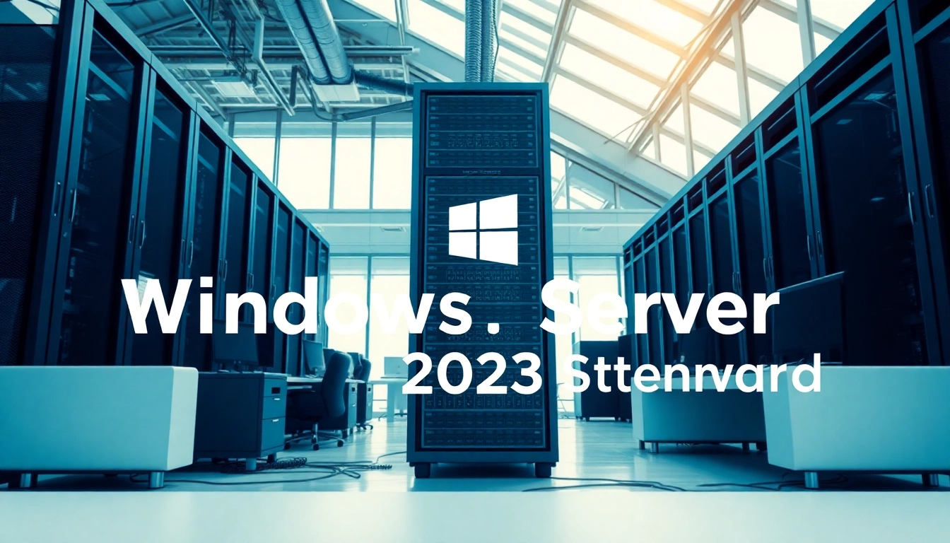 Installieren Sie Windows Server 2025 Standard in einem modernen IT-Arbeitsplatz mit Server-Rack.