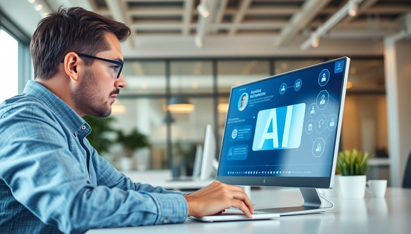 Engaging interaction showcasing Conversational AI testing on a desktop in a modern office.