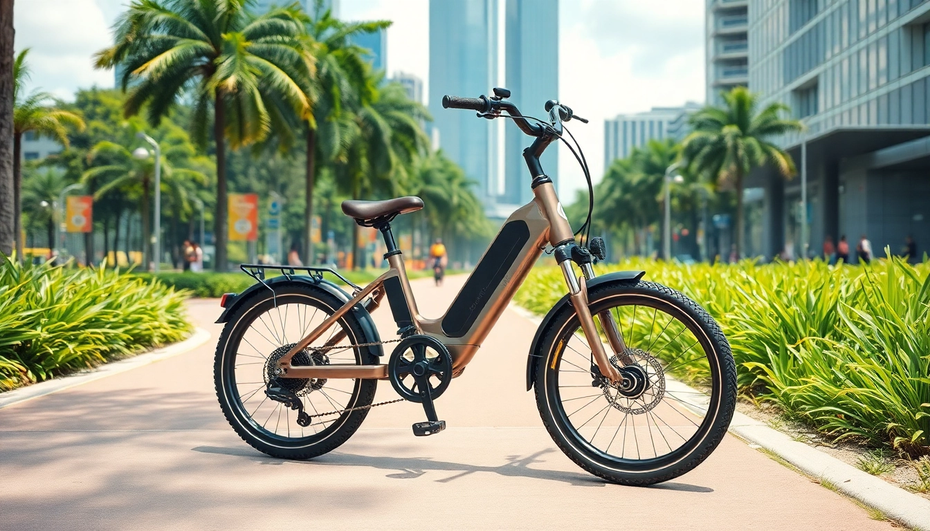 Explore Ebike Singapore with a stylish electric bike in a vibrant urban setting.