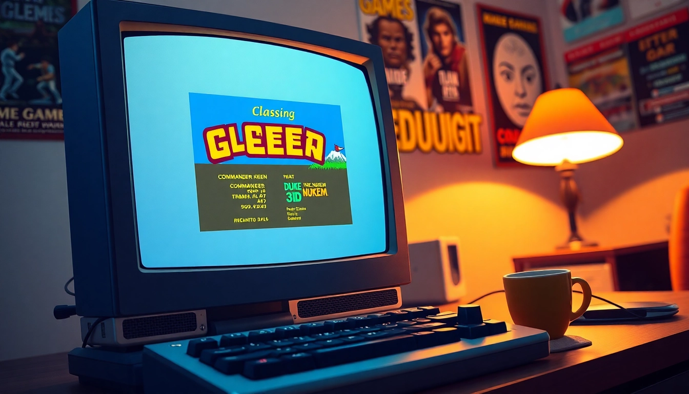 Play DOS games online in a nostalgic gaming setting with classic titles on a vintage screen.