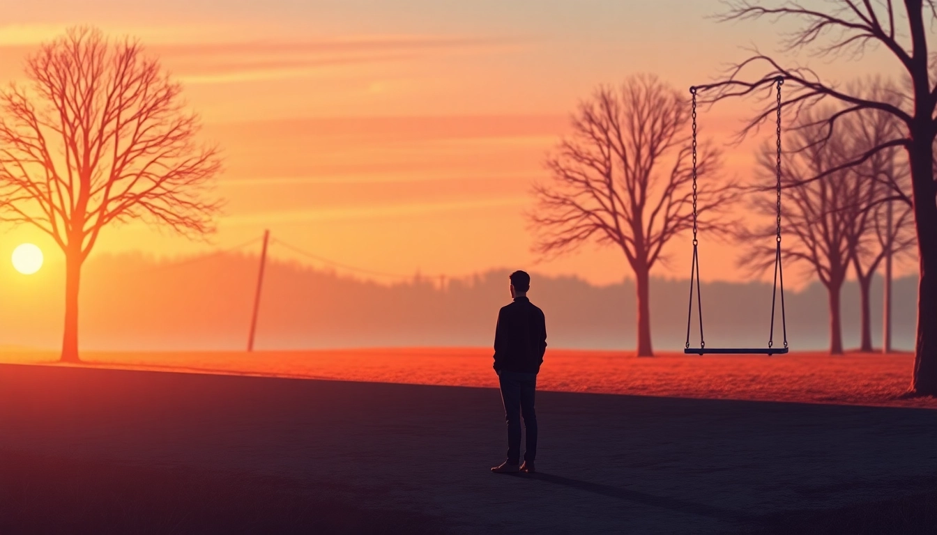 Conveying the emotions of a relationship breakup, a solitary figure reflects on lost connections.