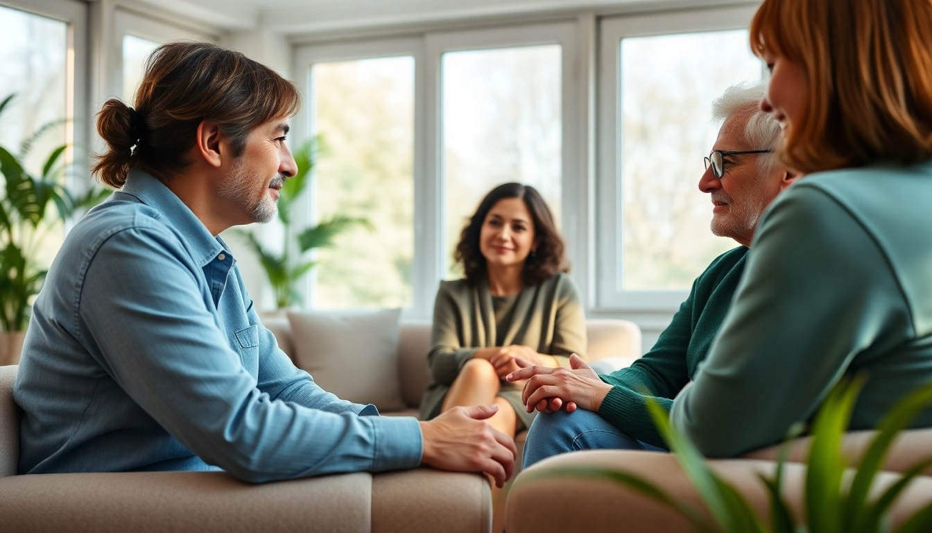 Engaging support group addressing dealing with grief in a warm, inviting atmosphere.