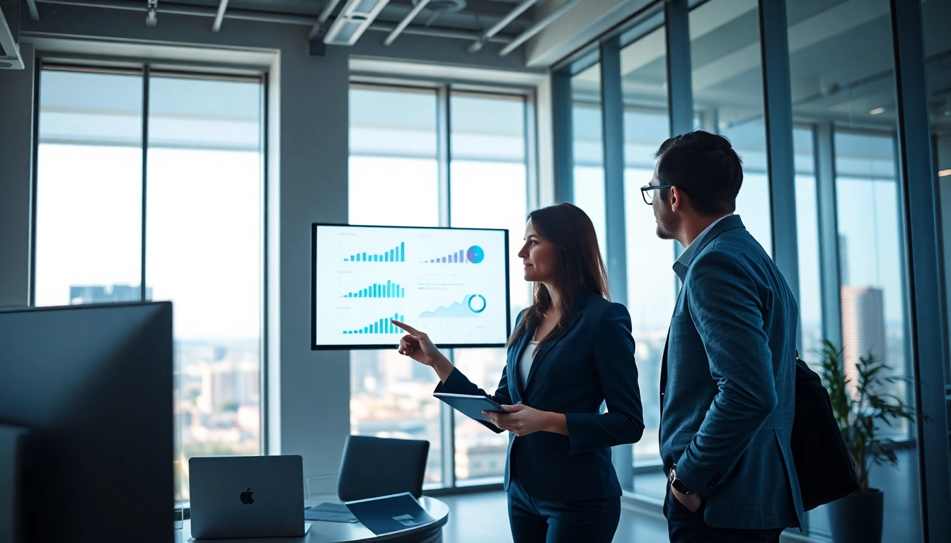 Analyze competitive intelligence data in a modern office environment with professionals reviewing insights.