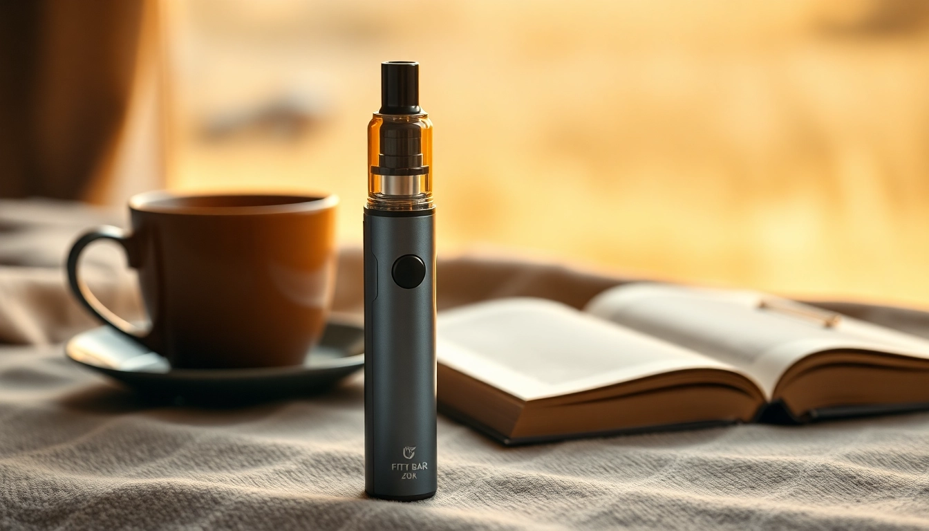Vaping the FIFTY BAR 20K disposable vape with a stylish coffee setup and a book.