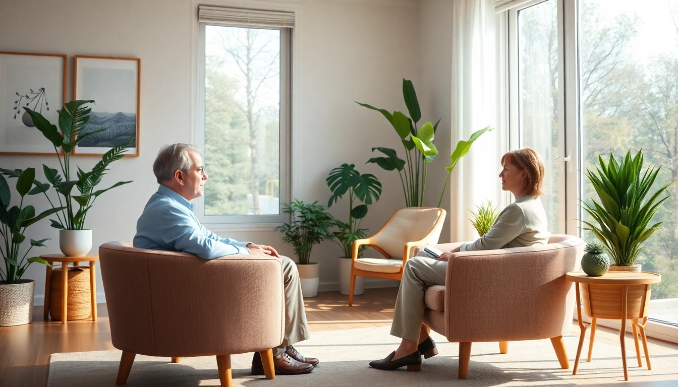 Psychiatrist providing support in a calming therapy office, enhancing mental wellness.