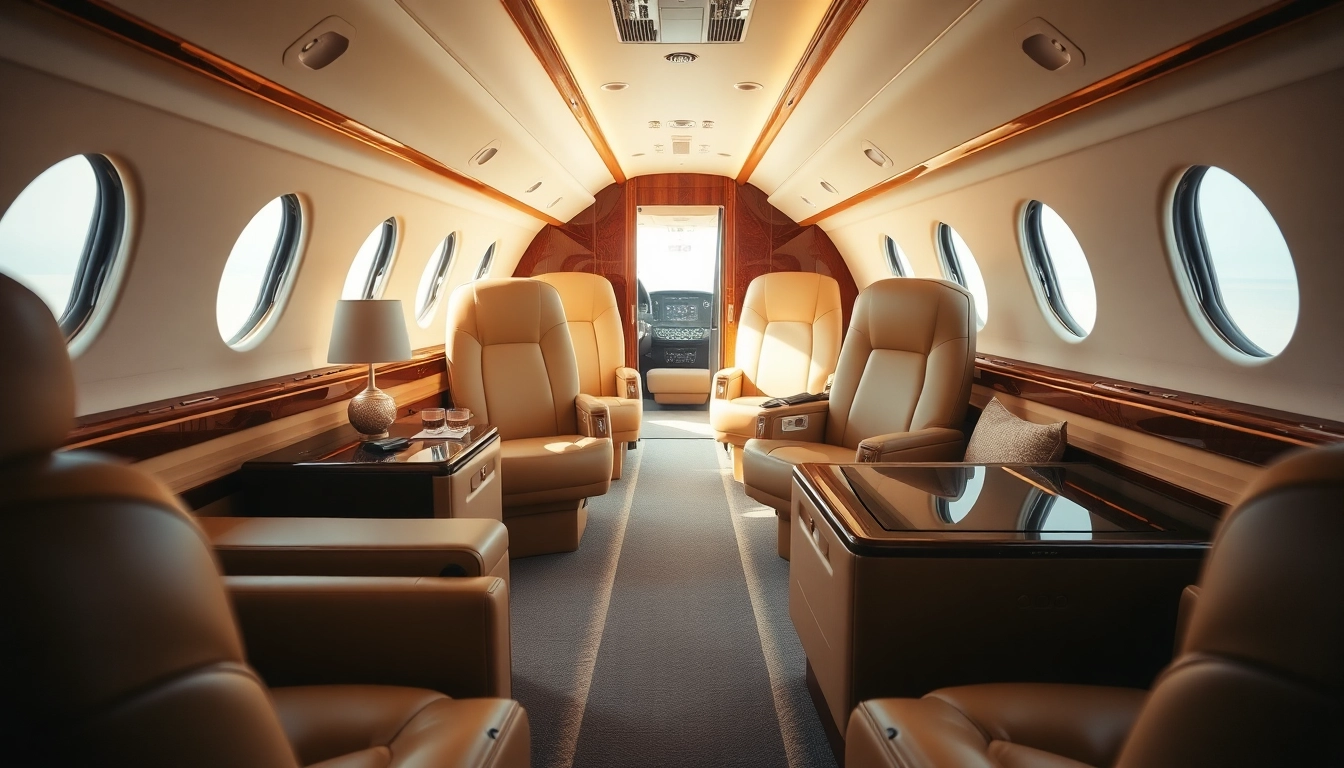 Experience the elegance of a Luxury Private Jet Rental with spacious interiors and refined decor.