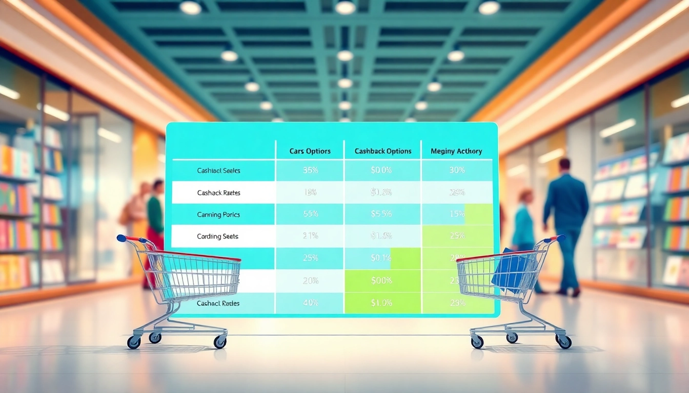 Visualize how to compare cashback rates with a vibrant infographic featuring shopping options.