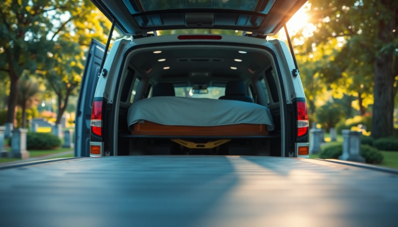 Organizovan transport pokojnika u mirnom okruženju, naglašavajući poštovanje i dostojanstvo.