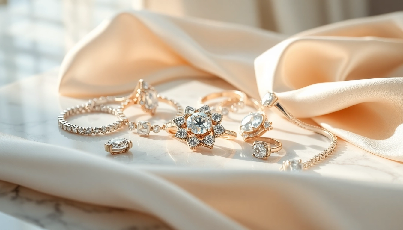 Presenta un lujoso conjunto de joyería luxury12 brillando en un entorno elegante.