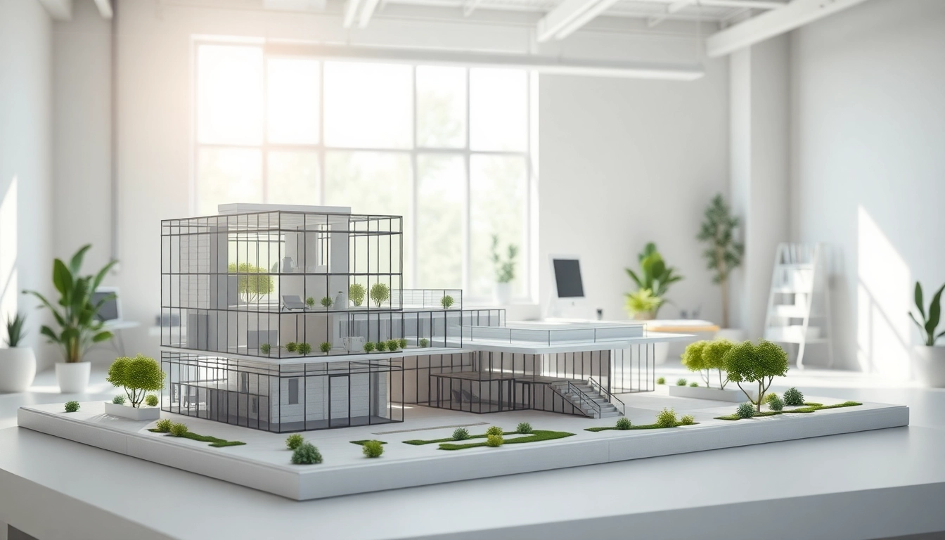 Beeindruckende 3D visualisierung eines architektonischen Modells in einem modernen Studio.