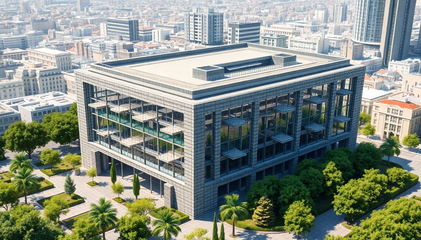 Fotorealistische visualisierung architektur eines modernen Gebäudes in urbaner Umgebung.